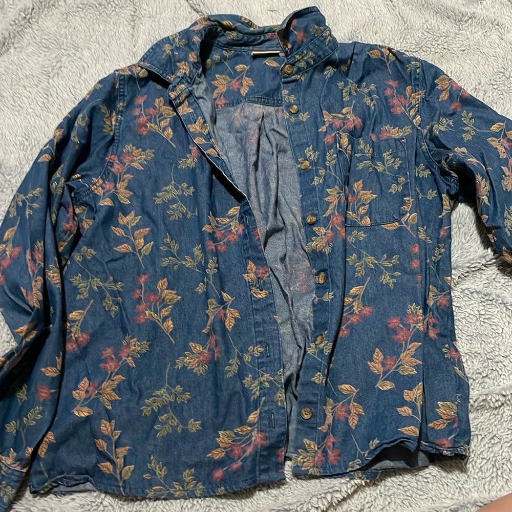 Vintage floral denim button down, classic elements